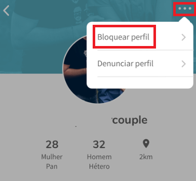 Menu de bloqueio no perfil