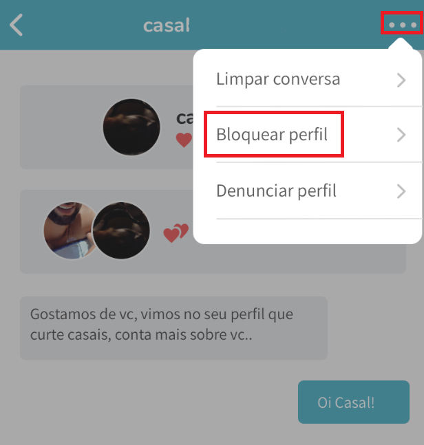 Menu de bloqueio no chat