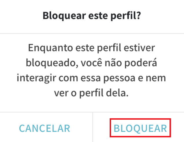 Confirmação de bloqueio