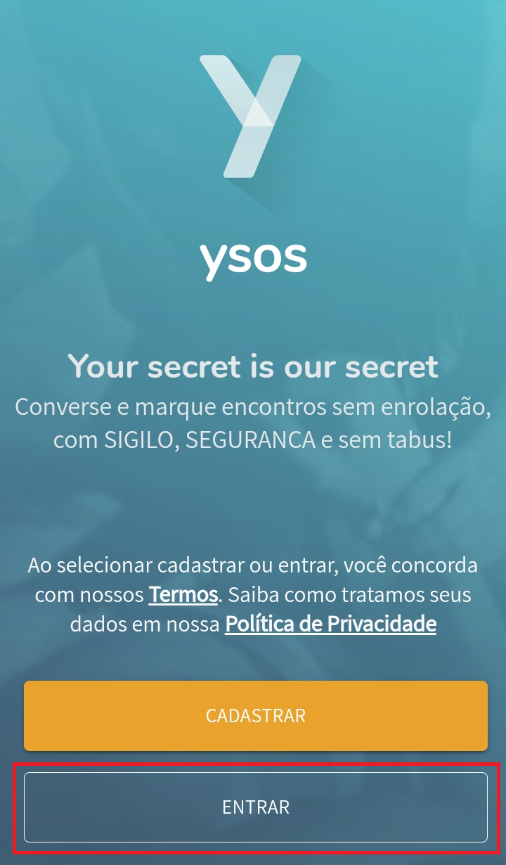 Tela inicial do app Ysos