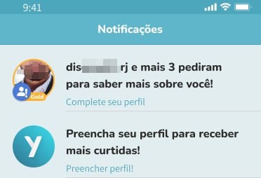 Notificação de perfil não preenchido