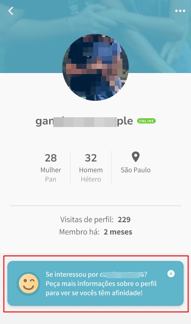Ícone para solicitar preenchimento do perfil
